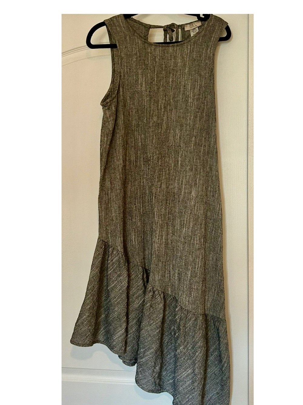 Midi Ruffle-Hem Dress in Heather Gray.